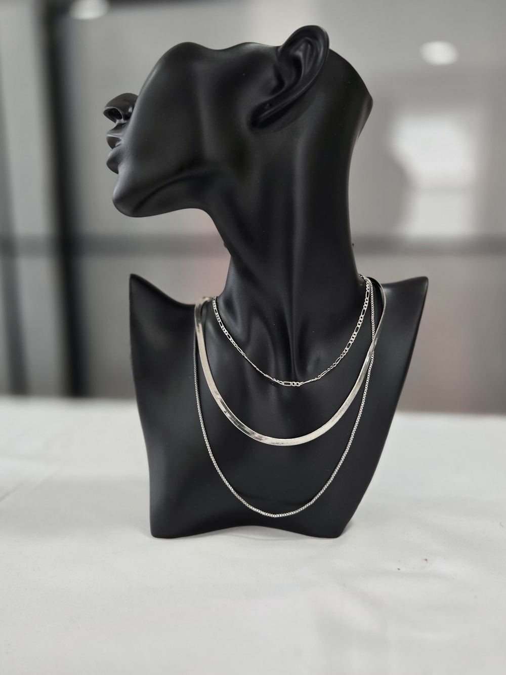 Triple Layer Silver Tone Necklace Set | Chic Layered Statement Chain Jewelry